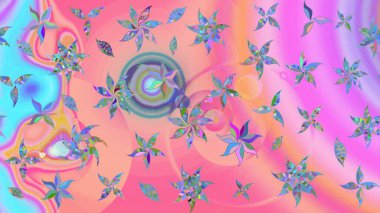 Hediye ambalaj kağıdı, tebrik kartları, posterler ve pankart tasarımı. Raster düz çiçek çizim deseni. Pembe ve mavi renkte çiçekler.