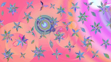 Pembe ve nötr renklerde çiçekler. Şirin çiçek elementleri. Raster illüstrasyonu. Çizim.