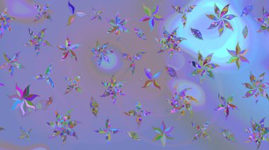 Raster güzel bir çiçek deseni çizmiş. Bahar mevsimi. Mor ve mavi renkte çiçekler. Nazik romantik baskı. Tatil havası..