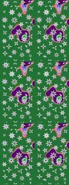 Tropik çiçek desenleri. Raster illüstrasyonu. Yeşil ve nötr renkte çiçekler.