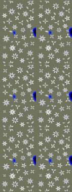 Üzerinde gelincikler ve vadi zambakları olan renkli çiçek desenli nakış deseni. Tekstil tasarımı için yeşil ve beyaz renkli geleneksel halk çiçekleri buketi.