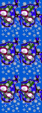 El çizimi çiçek çizimi deseni (fayans). Şirin çiçekli, desenli, mavi ve nötr renklerde renkli bir eskiz deseni. Tekstil için suluboya çizim deseni.