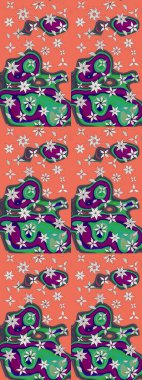 Eskiz modeli etnik tasarım. Yatak çarşafları, ceket, paket tasarımı, kumaş ve moda kavramları için tekstil baskısı. Çiçekleri, deniz kabukları, mandalaları ve suluboya efektleri olan deniz altyapısı.