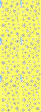 Raster illüstrasyonu. Sarı ve beyaz renklere karalamalar çizilmiş çiçek deseni.