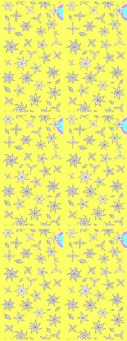 Küçük sarı ve beyaz renkte güzel bir besin torbası deseni, çiçekler. Tekstil, kumaş, kapaklar, duvar kağıtları, baskı, naylon, koleksiyon defteri, örgü, dekupaj için güzel bir eskiz. Millefleurlar.