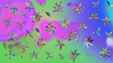 Moda baskıları için zarif bir şablon. Modern çiçek arkaplanı. Halk tarzı. Parlak renkli çiçekleri ve mor ve yeşil renkte yaprakları olan muhteşem bir çiçek deseni..