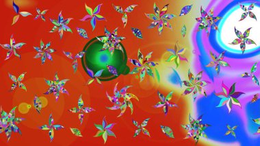 Raster illüstrasyonu. Turuncu ve kırmızı renkte zarif çiçekli suluboya. Düz Çiçek Elementleri Tasarımı. Renkli Bahar Teması çizim şablonu.