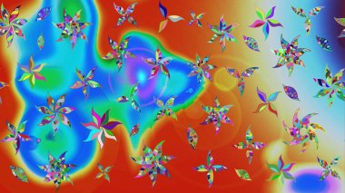 Mavi ve turuncu renkli etnik çiçekli zarif eskiz deseni. Raster Çiçek İllüstrasyonu güzel tekstil..