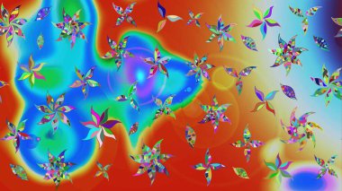 Mavi ve turuncu renkli etnik çiçekli zarif eskiz deseni. Raster Çiçek İllüstrasyonu güzel tekstil..