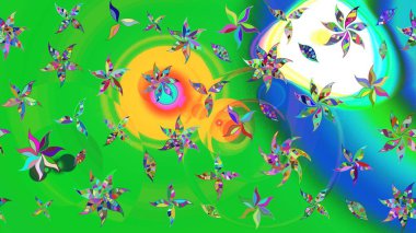 Yaz çiçekleri teması. Klasik çiçekler. Yeşil ve mavi renkler. Suluboya resim taklit Raster çizimi. El çizimi soyut süslü elementler.