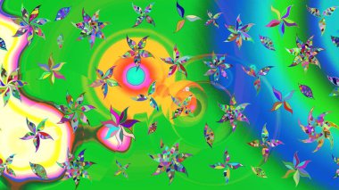 Gömlek baskısı için çiçek boyası. Çiçek desenli eskiz. Yeşil ve mavi renkte çiçekler.