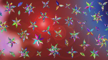 Renkli Bahar Teması eskiz kalıbı. Düz Çiçek Elementleri Tasarımı. Kahverengi ve kırmızı renkli şirin çiçek desenleri. Raster Modaya uygun kumaş deseni.