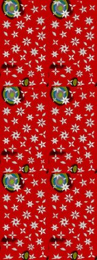 Suluboya elle çizilmiş çiçek desenli eskiz deseni. Parlak renkli fantezi çiçekleri, yapraklar, kırmızı ve nötr renklerde tomurcuklar kırmızı ve nötr.