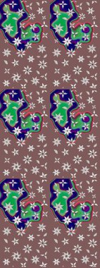 Asya tekstil tarzında. Raster illüstrasyonu. Raster illüstrasyonu. Çiçek desenli çizim. Kahverengi ve nötr renkte çiçekler.