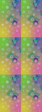 Suluboya elle çizilmiş çiçek desenli eskiz deseni. Parlak renkli fantezi çiçekleri, yapraklar, yeşil ve nötr renklerde tomurcuklar yeşil ve nötr.