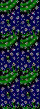 Mavi ve yeşil renkli çiçekler. Hediye ambalaj kağıdı, tebrik kartları, posterler ve pankart tasarımı. Raster düz çiçek çizim deseni.