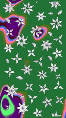 Çiçek ve yapraklı çiçek deseni. Küçük çiçekli şirin bir desen. Raster illüstrasyonu.