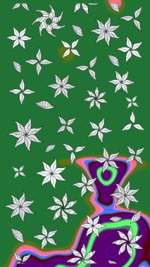 Kumaş desenli papatya çiçeği detayı. Yeşil ve nötr renkte çiçekler.