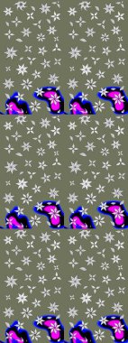 Raster - stok. Eskiz arkaplan modeli. Çiçekler yapraklarla ve papatya çiçekleri yeşil ve beyaz renklerle.