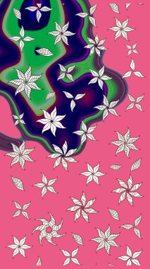 Bir sürü pembe ve nötr soyut çiçekli tropik eskiz deseni. Küçük çiçekteki sevimli çiçek deseni. Varicolopink ve nötr raster çizimi.