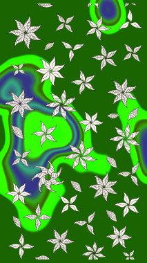 Raster illüstrasyonu. Yumuşak, yeşil ve nötr renklerde bahar çiçekleri. Raster çiçek desenli ve çiçekli..