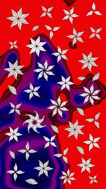 Raster illüstrasyonu. Nazikçe, yaz çiçekleri kırmızı ve mavi renklerde. Küçük çiçekteki sevimli çiçek deseni. Raster deseni.