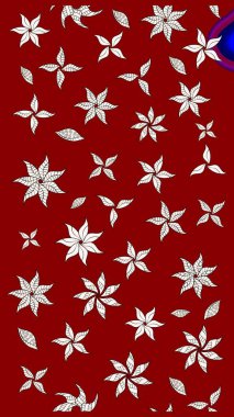 Ağaç dallı bahar çiçekli desen, kırmızı renklerde ve çiçek siluetinde nötr renk. Raster deseni.