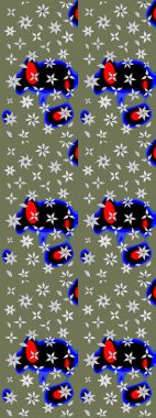 Sevimli çiçek raster deseni. Düz Çiçek Elementleri Tasarımı. Yeşil ve siyah renkli çiçekler. Renkli Bahar Teması çizim şablonu.