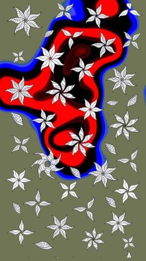 Küçük renkli çiçekler. Moda baskıları için zarif bir şablon. Küçük çiçekte güzel bir desen. Yeşil ve siyah çiçekli bahar çiçekleri. Motley illüstrasyonu.