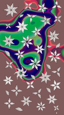 Düz Çiçek Elementleri Tasarımı. Renkli Bahar Teması eskiz kalıbı. Güzel çiçek deseni. Kahverengi ve yeşil renkte çiçekler.