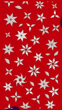 Çiçek desenli çizim. Kırmızı ve nötr renklerde çiçekler. Asya tekstil tarzında. Raster illüstrasyonu. Raster illüstrasyonu.