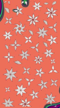 Çiçekler turuncu ve nötr renklerde. Kumaş desenli papatya çiçekleri ayrıntıları.