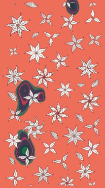 Süslü kumaş deseni. Raster illüstrasyonundaki çiçek desenli çizim. Düz Çiçek Elementleri Tasarımı. Renkli Bahar Teması çizim şablonu.