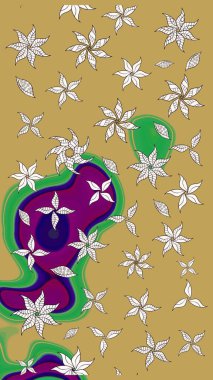 Poster ya da kapak için arka plan. Şirin, zarif çiçekler Raster illüstrasyonu. Yapraklı çizim şekli. Davetiye ve kartpostal tasarımı için dekoratif çiçek unsurları. Tekstil için figür.