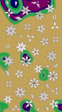 Renkli Bahar Teması eskiz kalıbı. Taslak desenli, modaya uygun kumaş deseni. Şirin çiçek elementleri. Düz Çiçek Elementleri Tasarımı. Raster illüstrasyonu.