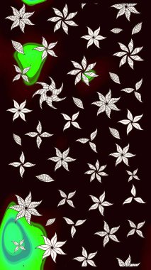 Şirin, zarif çiçekler Raster illüstrasyonu. Tekstil için figür. Yapraklı çizim şekli. Davetiye ve kartpostal tasarımı için dekoratif çiçek unsurları. Poster veya kapak için arkaplan.