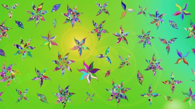 Çiçekli karalama şeklinde Raster çiçek deseni. Yeşil ve sarı renkli çiçekler. Nazik, narin çiçek arkaplanı.