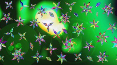 Renkli Yaz Temalı eskiz kalıbı. Yeşil ve gri renkli çiçekler. Raster Illustrasyon 'daki Çiçek Deseni' nin son moda çizimi. Düz Çiçek Elementleri Tasarımı.