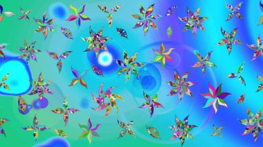 Düz Çiçek Elementleri Tasarımı. Renkli Bahar Teması eskiz kalıbı. Güzel kumaş deseni. Asya tekstil tarzında. Çiçek desenli çizim. Raster illüstrasyonu.