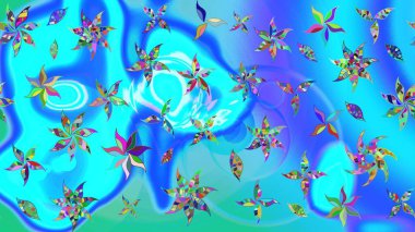 El çizimi çiçek çizimi deseni (fayans). Tekstil için suluboya eskiz deseni. Şirin çiçekleri, desenleri, mavi ve yeşil renkleri olan renkli çizim deseni.