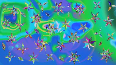 Düz Çiçek Elementleri Tasarımı. Mavi ve yeşil renkli çiçekler. Sevimli çiçek raster deseni. Renk Bahar Teması eskiz şablonu.