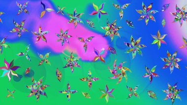 Nazik, narin çiçek arkaplanı. Çiçekli karalama şeklinde Raster çiçek deseni. Mavi ve yeşil renkte çiçekler.