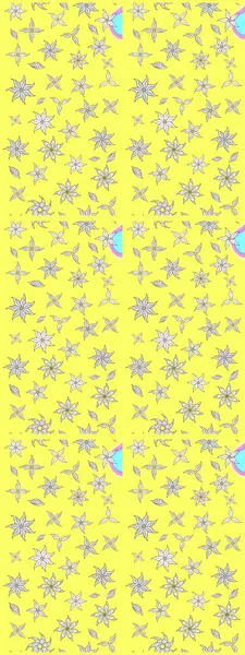 Küçük sarı ve beyaz renkte güzel bir besin torbası deseni, çiçekler. Tekstil, kumaş, kapaklar, duvar kağıtları, baskı, naylon, koleksiyon defteri, örgü, dekupaj için güzel bir eskiz. Millefleurlar.
