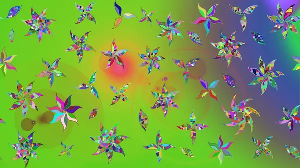 Küçük çiçekteki sevimli çiçek deseni. Yeşil ve mor renkte çiçekler.