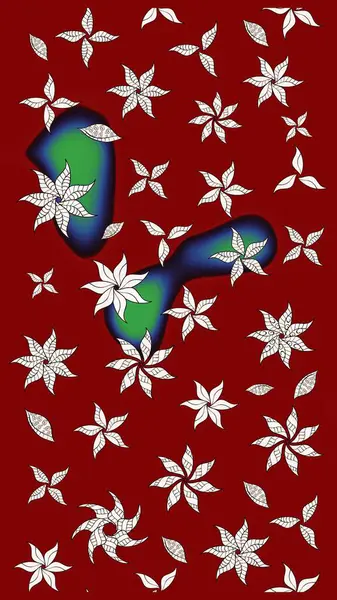 Kırmızı ve nötr renklerde. Raster illüstrasyonu. Kırmızı ve nötr papatyalardan oluşan kırmızı ve nötr bir desen.