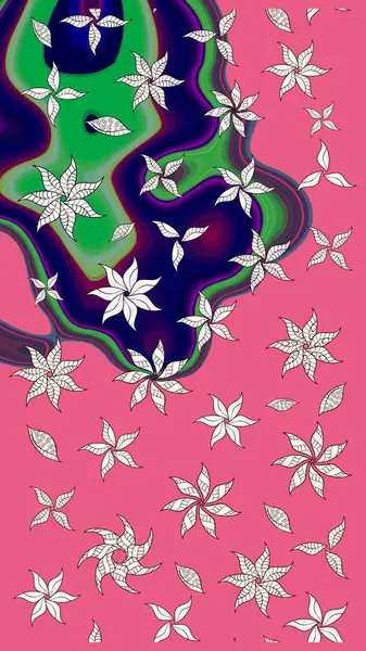 Bir sürü pembe ve nötr soyut çiçekli tropik eskiz deseni. Küçük çiçekteki sevimli çiçek deseni. Varicolopink ve nötr raster çizimi.