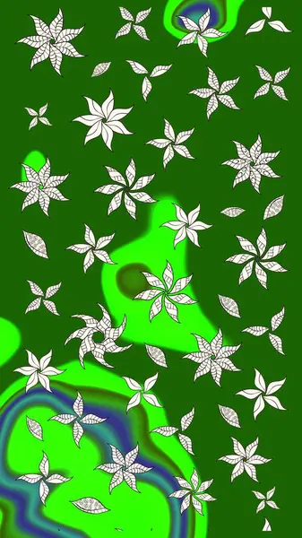 Yeşil ve nötr renklerde. Çiçek buketleriyle klasik bir eskiz şekli. Raster illüstrasyonu.