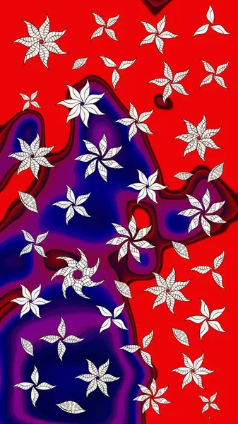 Raster illüstrasyonu. Nazikçe, yaz çiçekleri kırmızı ve mavi renklerde. Küçük çiçekteki sevimli çiçek deseni. Raster deseni.