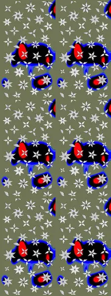 Sevimli çiçek raster deseni. Düz Çiçek Elementleri Tasarımı. Yeşil ve siyah renkli çiçekler. Renkli Bahar Teması çizim şablonu.