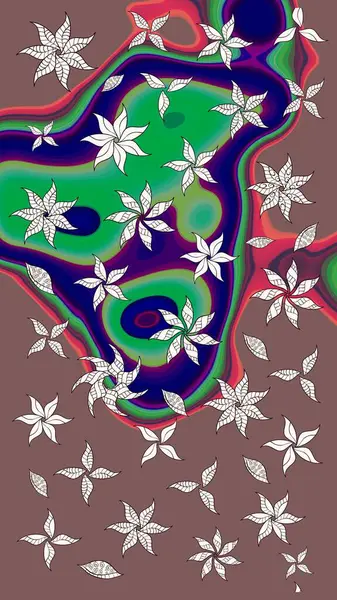 Düz Çiçek Elementleri Tasarımı. Renkli Bahar Teması eskiz kalıbı. Güzel çiçek deseni. Kahverengi ve yeşil renkte çiçekler.